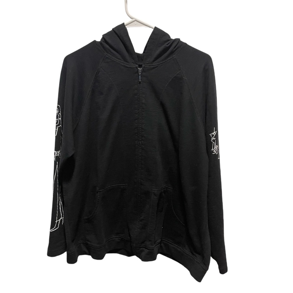 Chat-Tees By Chicos Black Cheers Scene On Back Long Sleeve Hoodie Sz 3(XL/16)